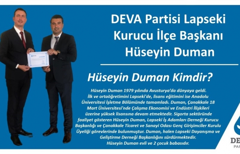 DEVA PARTİSİ LAPSEKİ KURUCU İLÇE BAŞKANI BELLİ OLDU